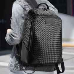 Genuine leather woven backpack men's business backpack multifunctional travel bag