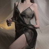 Sexy lingerie pure desire sheer sexy slit hot and tempting lace nightgown uniform for women set.