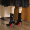 New elastic skinny boots leather red sole pointed toe thin heel temperament black boots women