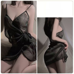 Sexy lingerie pure desire sheer sexy slit hot and tempting lace nightgown uniform for women set.