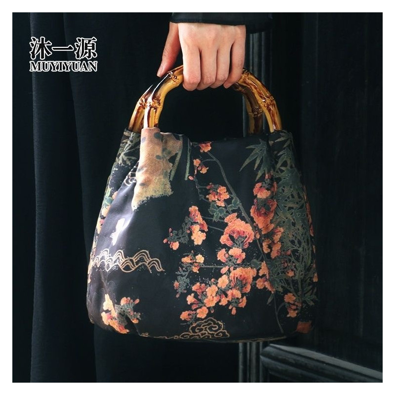 Imitation fragrant cloud yarn retro bamboo joint carrying bag ancient style cheongsam handbag Chinese style