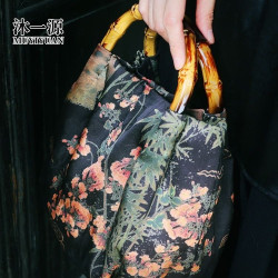 Imitation fragrant cloud yarn retro bamboo joint carrying bag ancient style cheongsam handbag Chinese style