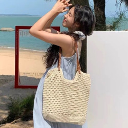 New woven large-capacity versatile one-shoulder commuting travel beach woven women's bag
