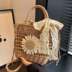 Famous ethnic style woven bag beach casual shoulder bag cross-body straw woven bag