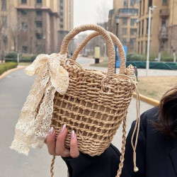 Famous ethnic style woven bag beach casual shoulder bag cross-body straw woven bag