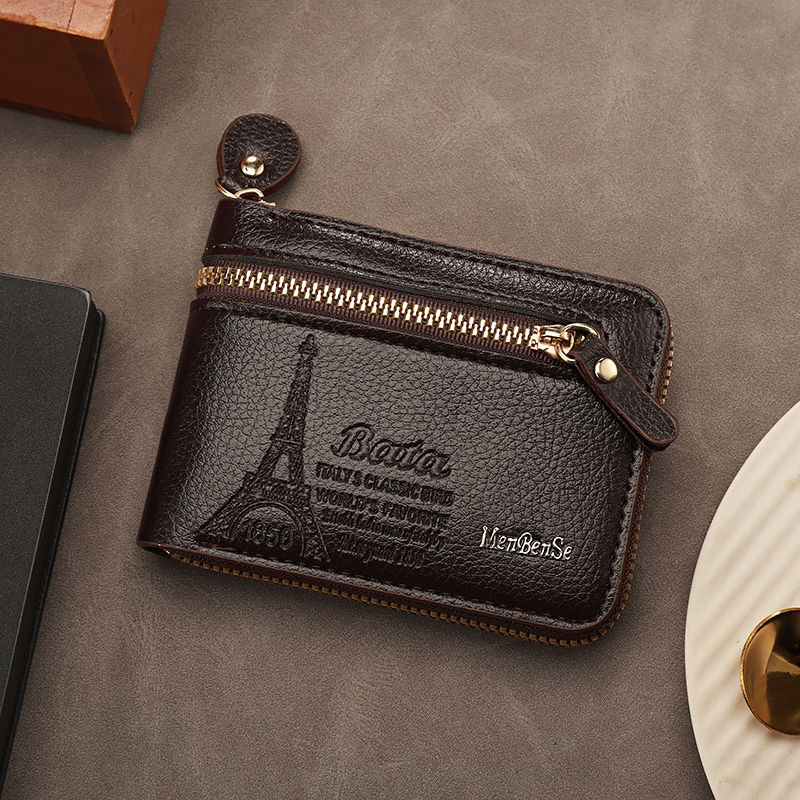 Men's short wallet zipper multi-card slot card holder certificate holder fashionable durable easy to carry