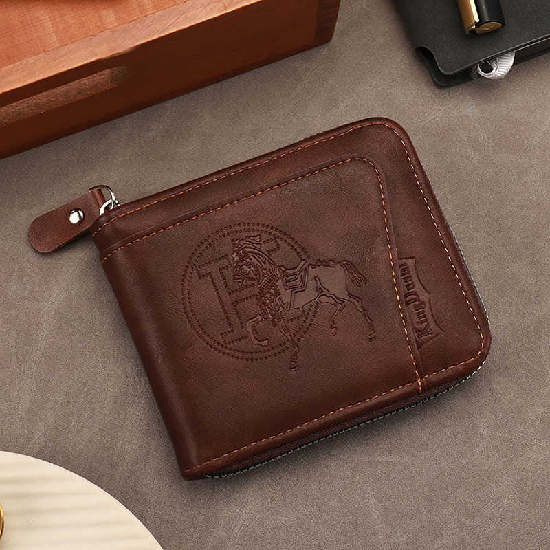 Men's short wallet zipper multi-card slot card holder certificate holder fashionable durable easy to carry