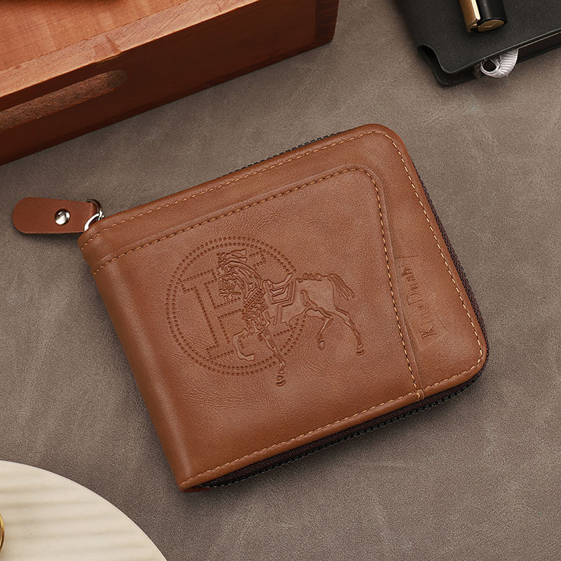 Men's short wallet zipper multi-card slot card holder certificate holder fashionable durable easy to carry