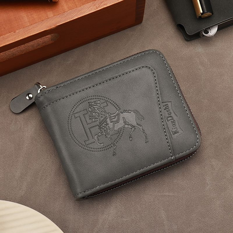Men's short wallet zipper multi-card slot card holder certificate holder fashionable durable easy to carry