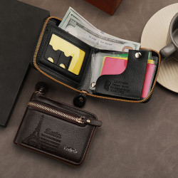 Men's short wallet zipper multi-card slot card holder certificate holder fashionable durable easy to carry