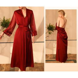 New sexy bathrobe long bathrobe women's long-sleeved silk pajamas thin and comfortable women's home clothes drop-shipping
