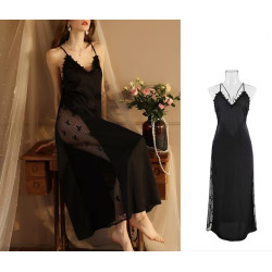 New sexy bathrobe long bathrobe women's long-sleeved silk pajamas thin and comfortable women's home clothes drop-shipping