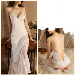 New sexy bathrobe long bathrobe women's long-sleeved silk pajamas thin and comfortable women's home clothes drop-shipping