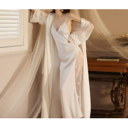 New sexy bathrobe long bathrobe women's long-sleeved silk pajamas thin and comfortable women's home clothes drop-shipping