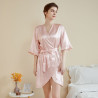 New women's pajamas, light luxury simple lotus leaf sleeve cool short belted bathrobe, summer home wear.