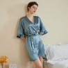 New women's pajamas, light luxury simple lotus leaf sleeve cool short belted bathrobe, summer home wear.