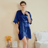 New women's pajamas, light luxury simple lotus leaf sleeve cool short belted bathrobe, summer home wear.