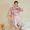 New women's pajamas, light luxury simple lotus leaf sleeve cool short belted bathrobe, summer home wear.