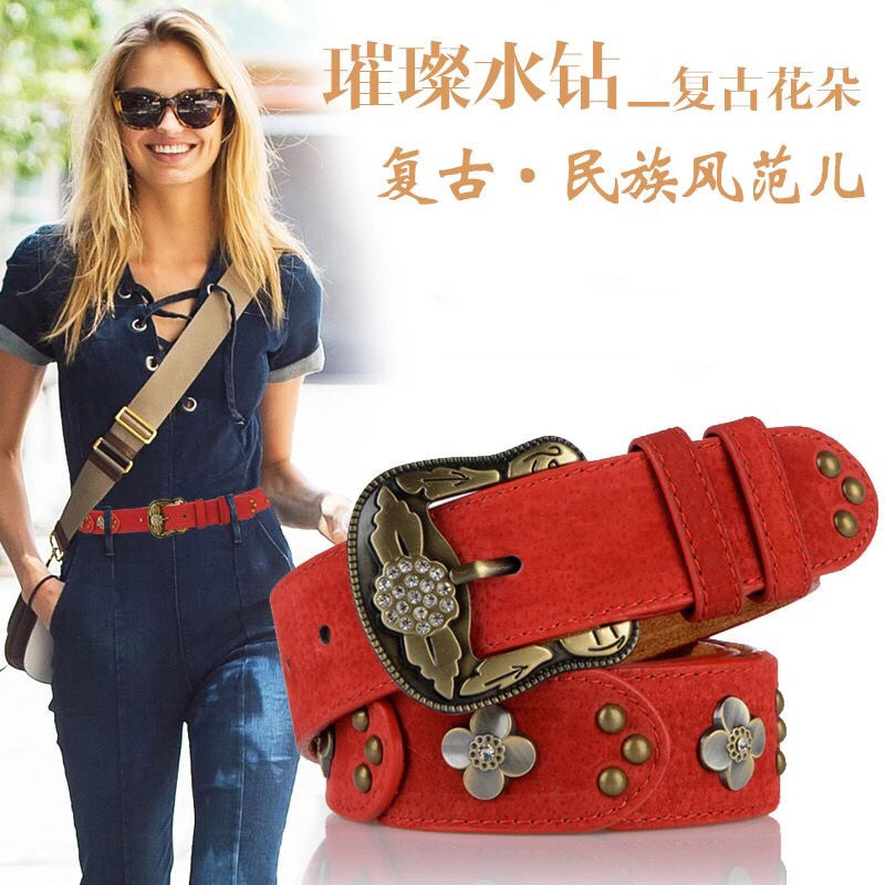 Belt Women's Genuine Belt Diamond Women's Wide Belt Versatile Fashion Retro Belt Women's Genuine Belt Diamond Women's Wide Belt Versatile Fashion Retro