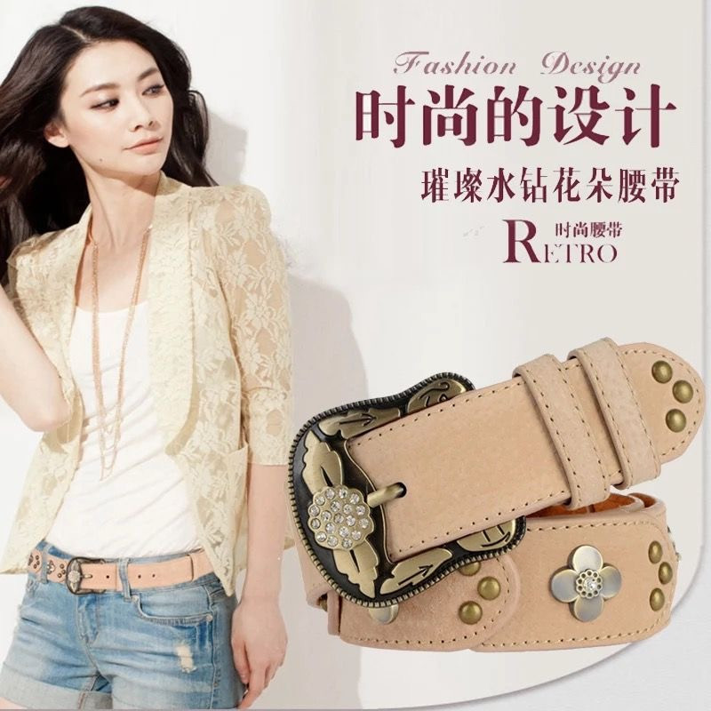 Belt Women's Genuine Belt Diamond Women's Wide Belt Versatile Fashion Retro Belt Women's Genuine Belt Diamond Women's Wide Belt Versatile Fashion Retro