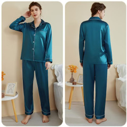 Loose plus size women's long sleeve trousers separate pajamas thin silk leisure home clothes set