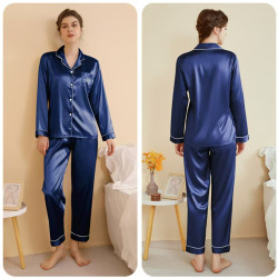 Loose plus size women's long sleeve trousers separate pajamas thin silk leisure home clothes set