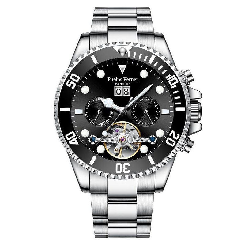 Green Water Ghost Fully Automatic Mechanical Watch Men's Tourbillon Steel Band Waterproof Luminous