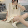 Summer short-sleeved pajamas for women Japanese-style girls' solid color breathable and simple home clothes.