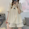 Summer short-sleeved pajamas for women Japanese-style girls' solid color breathable and simple home clothes.