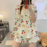 Summer short-sleeved pajamas for women Japanese-style girls' solid color breathable and simple home clothes.