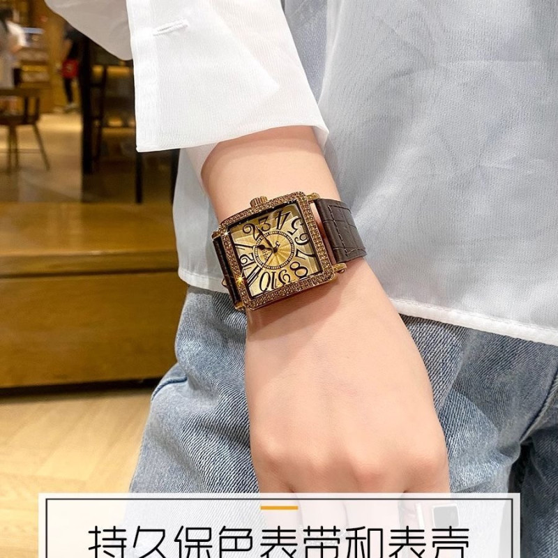 Square watch women's domineering rhinestone men's and women's watch waterproof quartz watch