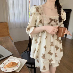 Summer short-sleeved pajamas for women Japanese-style girls' solid color breathable and simple home clothes.