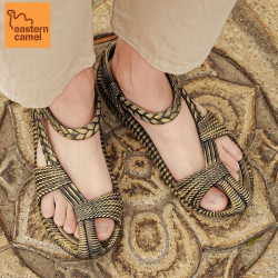 Oriental camel sandals men's outerwear non-slip Roman woven straw shoes men