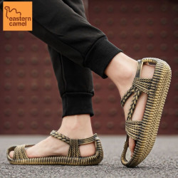 Oriental camel sandals men's outerwear non-slip Roman woven straw shoes men