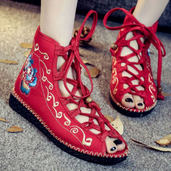 Summer boots sewing beaded cloth boots ethnic style embroidered women's sandals