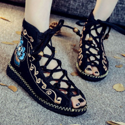 Summer boots sewing beaded cloth boots ethnic style embroidered women's sandals