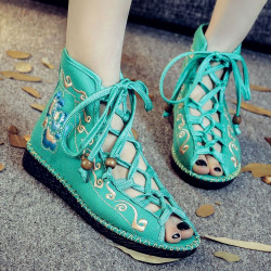 Summer boots sewing beaded cloth boots ethnic style embroidered women's sandals