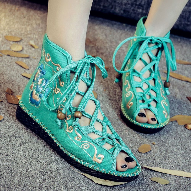 Summer boots sewing beaded cloth boots ethnic style embroidered women's sandals