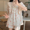 Summer short-sleeved pajamas for women Japanese-style girls' solid color breathable and simple home clothes.
