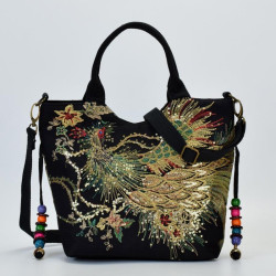 National style embroidered bag canvas peacock embroidery handbag diagonal bag