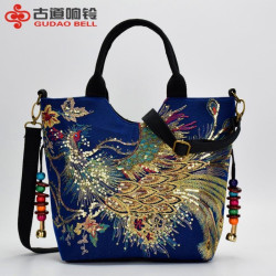 National style embroidered bag canvas peacock embroidery handbag diagonal bag