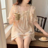 Summer short-sleeved pajamas for women Japanese-style girls' solid color breathable and simple home clothes.