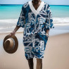 Graffiti printed men's three-quarter sleeve short-sleeved shorts oversize off-the-shoulder casual suit