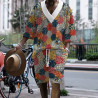 Graffiti printed men's three-quarter sleeve short-sleeved shorts oversize off-the-shoulder casual suit