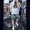 Fashion casual men's suit personality printed men's T light luxury top shorts complete set