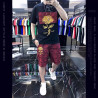 Fashion casual men's suit personality printed men's T light luxury top shorts complete set