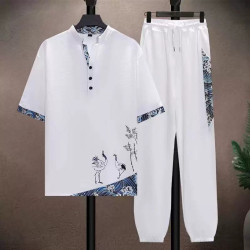 Ice silk suit men's summer thin Tang style short-sleeved casual Chinese style men's loose