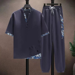 Ice silk suit men's summer thin Tang style short-sleeved casual Chinese style men's loose