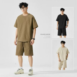 Sports suit men's ice silk loose casual short-sleeved T-shirt breathable fashion round-neck top
