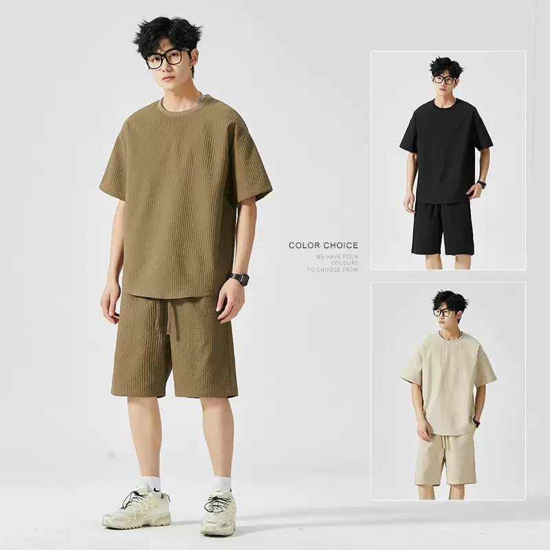 Sports suit men's ice silk loose casual short-sleeved T-shirt breathable fashion round-neck top